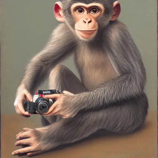 Image similar to Portrait of a monkey holding a camera