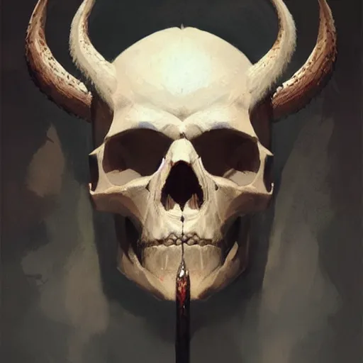 Image similar to a beautiful artwork portrait of a viking skull with horns study by greg rutkowski , featured on artstation