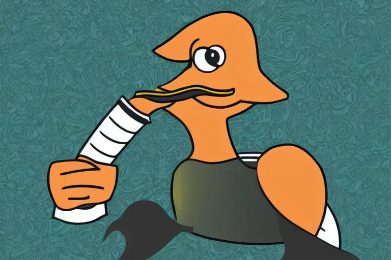 Image similar to a vector illustration of a duck smoking a cigar, highly detailed, elegant, intricate