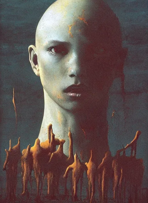 Image similar to bald barbarian teen girl by Beksinski