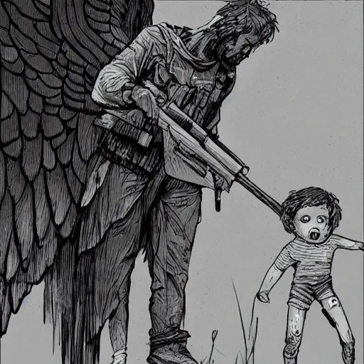 Image similar to guardian angel protecting child by Boris Groh trending on ArtStation