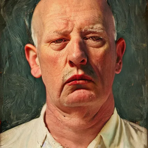 Prompt: tintype photo of real - life homer simpson, painted by lucian freud