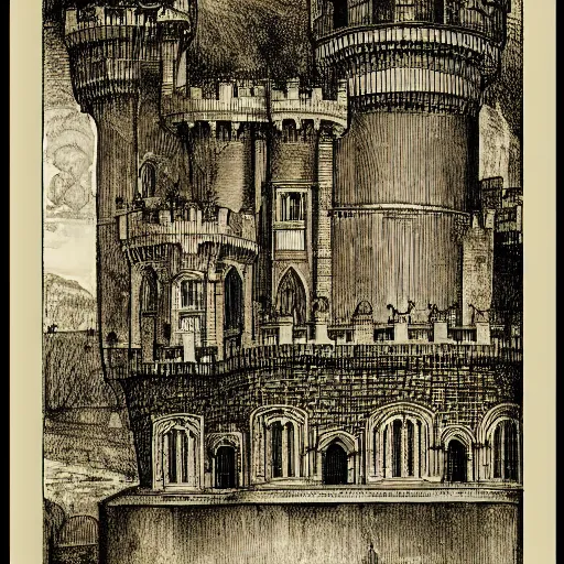 Prompt: drawing of a castle made of lace by albrecht durer