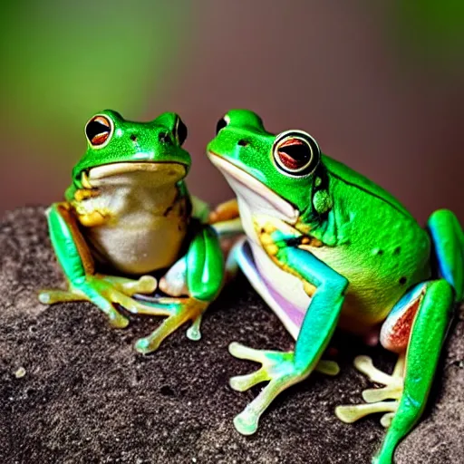 Image similar to two frogs sitting next to each other, national geographic photo