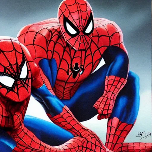 Image similar to spiderman and daredevil marvel, detailed painting