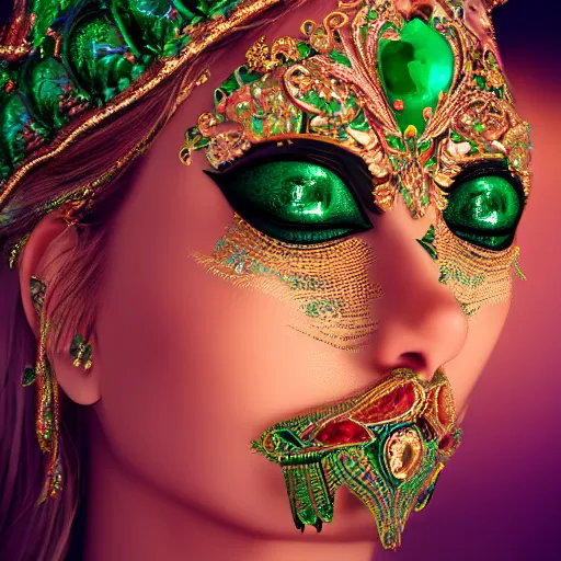 Image similar to photo of wonderful princess of emerald with fair skin, glowing, ornate and intricate green jewelry, jaw dropping beauty, eyepopping colors, dynamic lighting, intricate and detailed, 4 k octane render