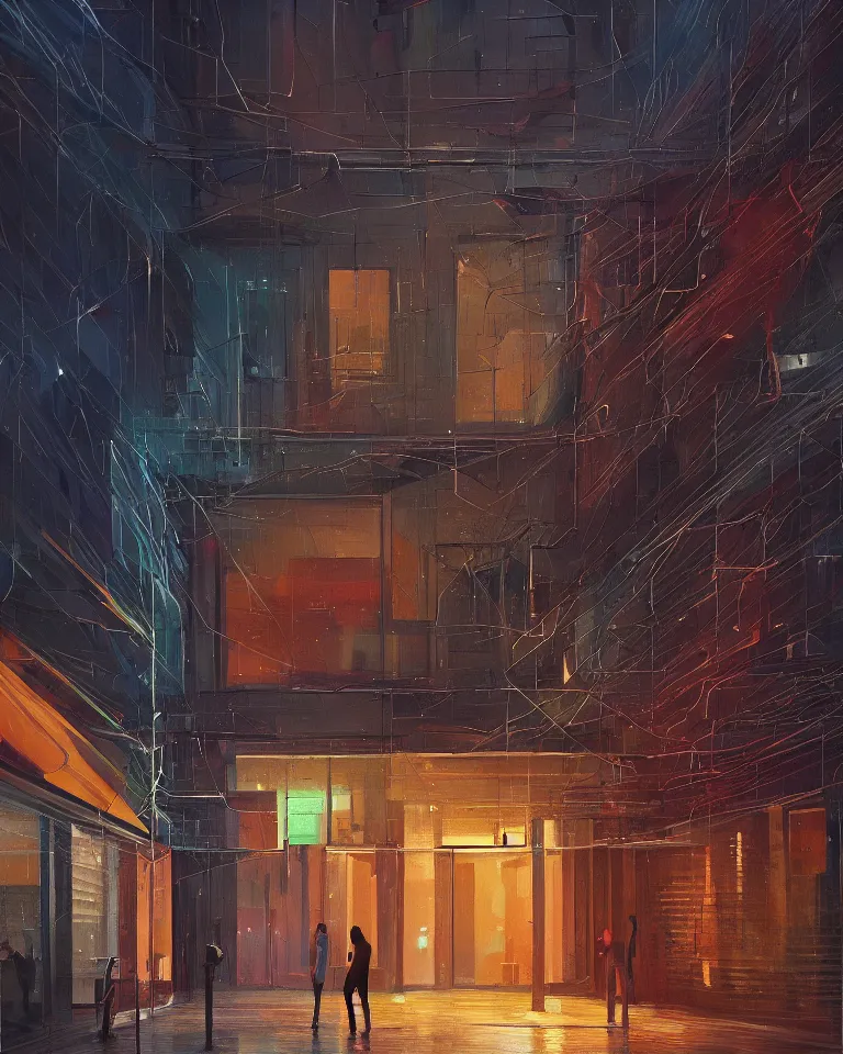 Prompt: a beautiful hyperrealistic impossible painting of the latent space art gallery by Alena Aenami, trending on artstation, wikiart, gigantic, octane render, brilliantly coloured, intricate, ultra wide angle, trending on artstation, dusk, volumetric lighting, polished, micro details, ray tracing, 8k