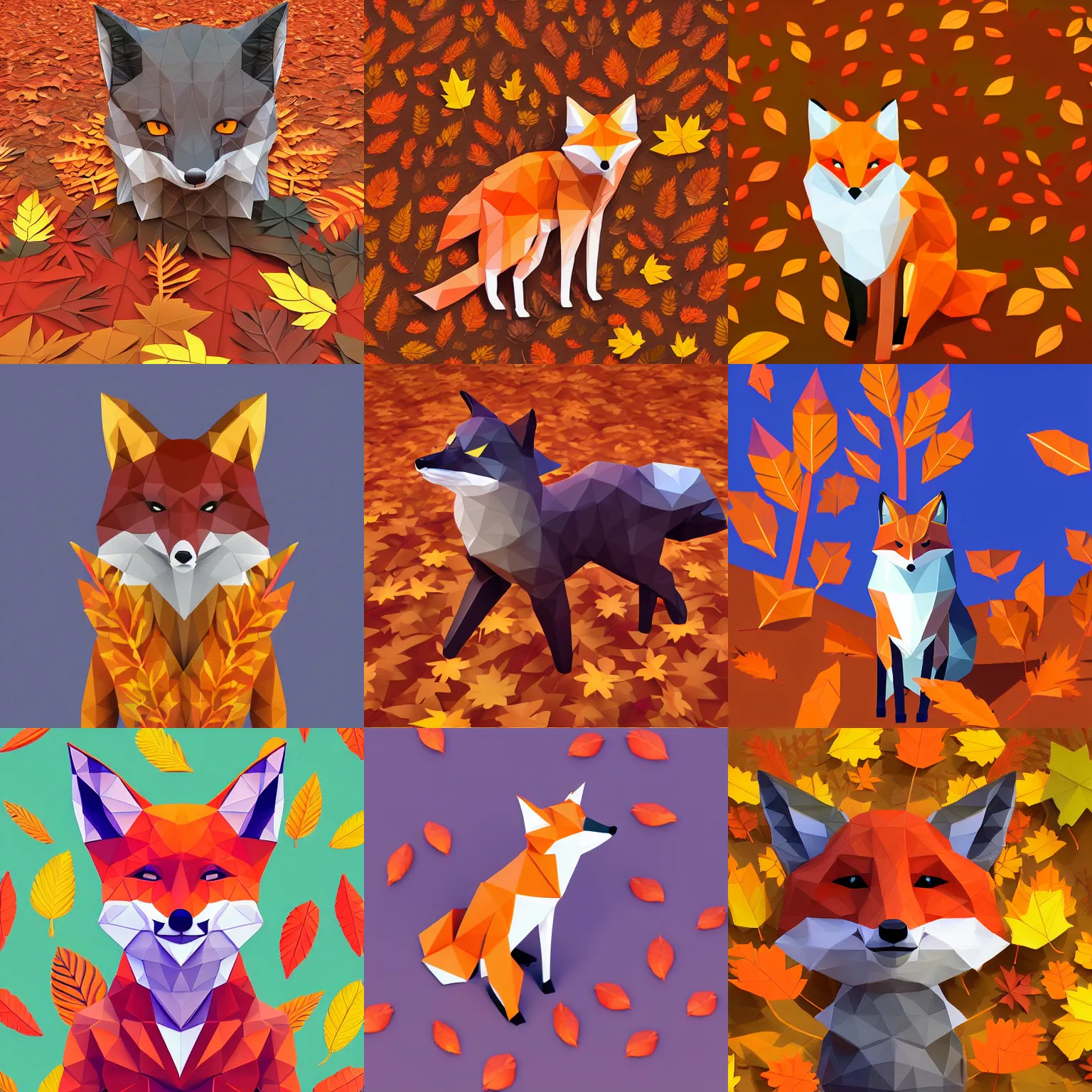 Prompt: super detailed lowpoly fox standing on hyper detailed lowpoly autumn leaves autumn leaves autumn leaves autumn leaves