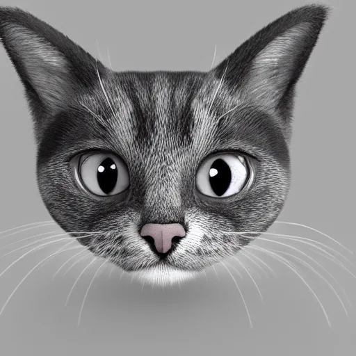 Prompt: a cute cat with big eyes, 3d model, shaded, photorealistic rendering
