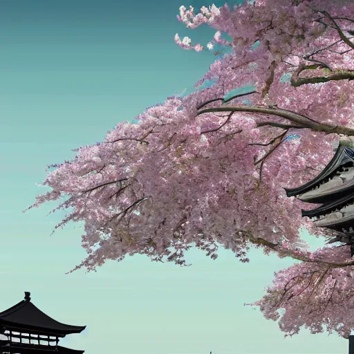 Image similar to ancient japanese temple in the infinite flowerpunk sakura tree, cinematic highly detailed artstation hyperstylized