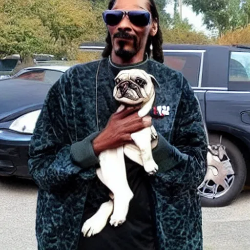 Image similar to snoop Dogg riding a pug