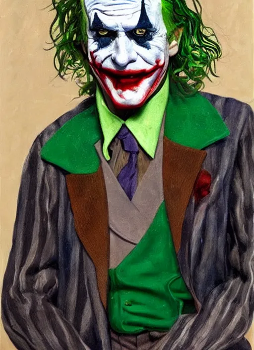 Image similar to The Joker, painted by Lucian Freud, highly detailed, 8k