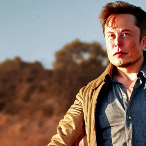 Image similar to elon musk as macgyver, full body portrait, movie still,