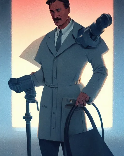 Image similar to Errol Flynn as a scientist. 1980s dystopian Soviet Russia, propaganda screens. Stephen Bliss, unreal engine, fantasy art by Greg Rutkowski, Loish, Rhads, Makoto Shinkai and Lois van baarle, Ilya Kuvshinov, Rossdraws. Faithfully depicted facial expression, perfect anatomy global illumination, radiant light, detailed and intricate environment