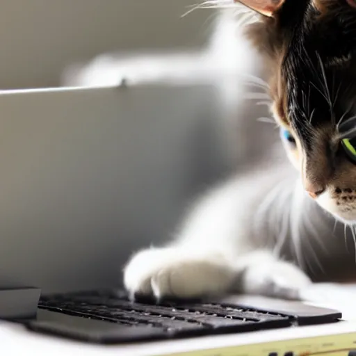 Prompt: a beautiful cat is playing computer