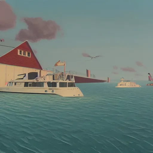 Image similar to yachting club by simon stalenhag