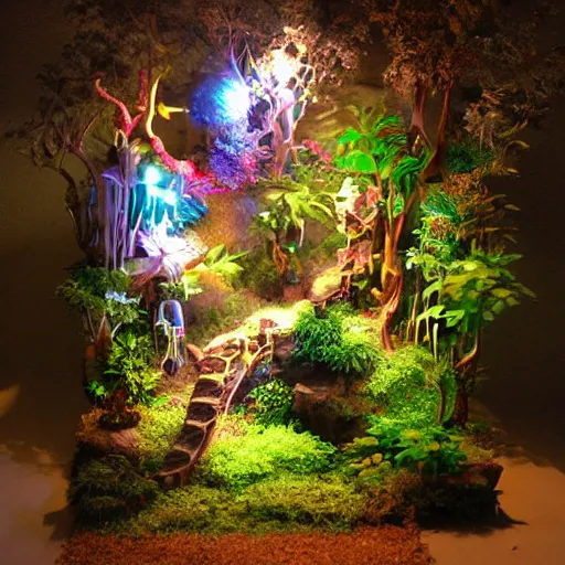 Prompt: iperrealistic diorama epic jungle prism lightining by asuma