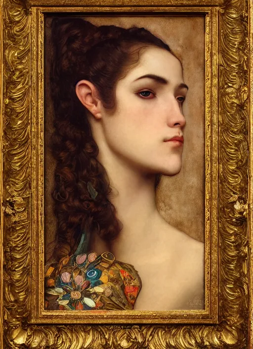 Prompt: a portrait of a female antelope with human eyes wearing aristocratic clothes, titian, sam spratt, maxfield parrish, gustav klimt, tom bagshaw, mark ryden, alphonse mucha, rembrandt, high quality, painting, oil