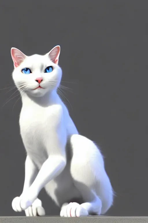 Image similar to a white cat with blue eyes wearing a red formal overcoat, hyperrealistic, concept art, octane render, unreal engine 5, realistic and defined face, profile picture, digital art, pixar and disney style, symmetrical, high quality, highly detailed, high coherence, path traced, house background, low contrast, beautiful, elegant clothes