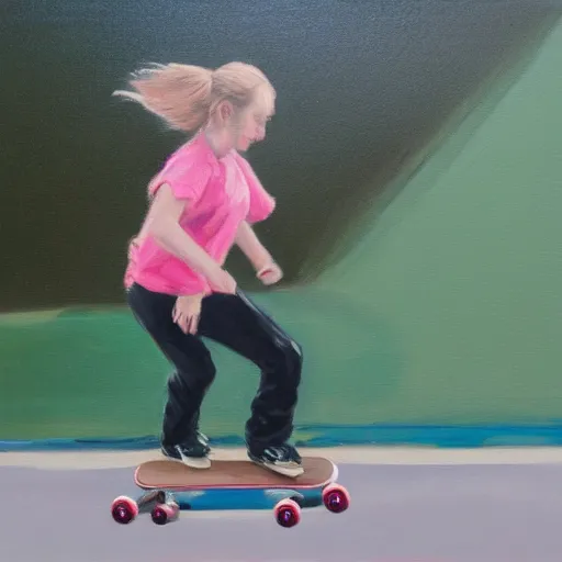 Image similar to girl playing skateboard, oil painting