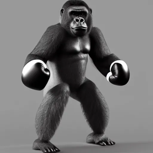 Image similar to a gorilla wearing boxing gloves, character concept, 3 d character render