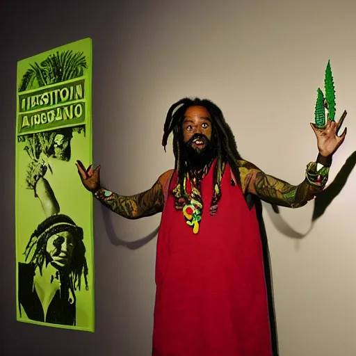 Prompt: Rastafarian barbera streisand cannabis exhibit presentation directed by David Lynch