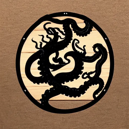 Image similar to “layered wooden silhouette of a kraken”