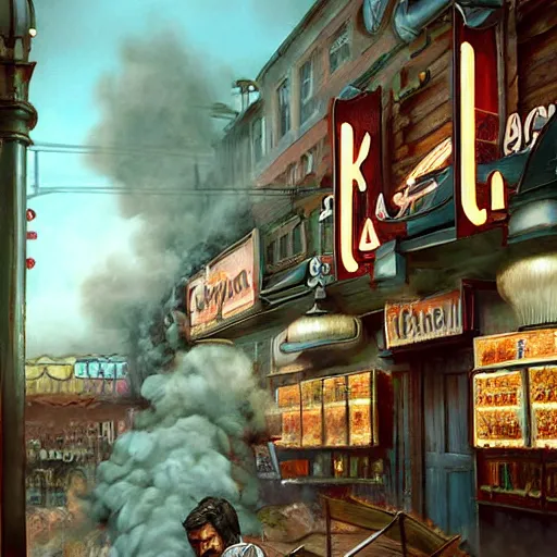 Prompt: giant gigarette with face of tired man standing in the front of tobacco store. smoke all around, ad campaign, commercial shoot, photoshoot, hyper realistic, digital painting. art station. mood lighting. skindness, highly detailed, concept art, intricate, sharp focus - h 1 2 0 0