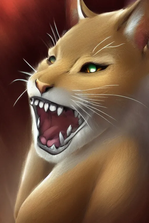 Image similar to a sabertoothed cat furry, female, by don bluth and j. scott campbell, full color digital painting, many small details, artstation trending, artgerm, deviantart featured