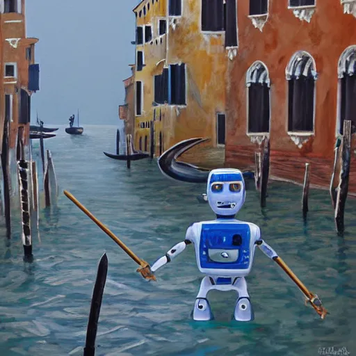 Image similar to a 1 8 th painting of a humanoid robots invasion in venice