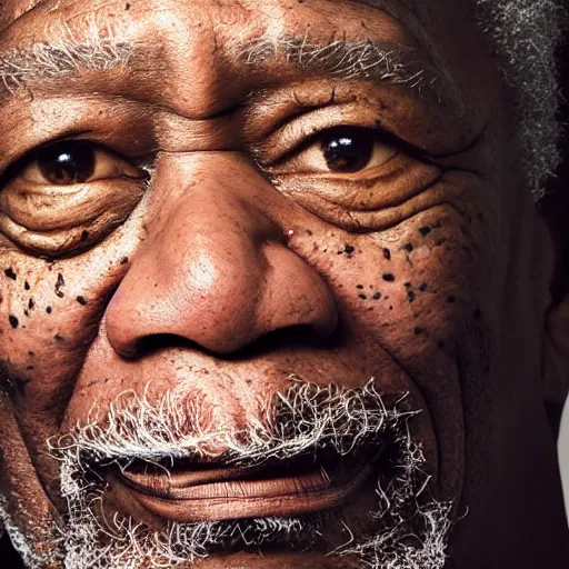 Image similar to closeup studio photograph of morgan freeman, dramatic lighting, edited in photoshop