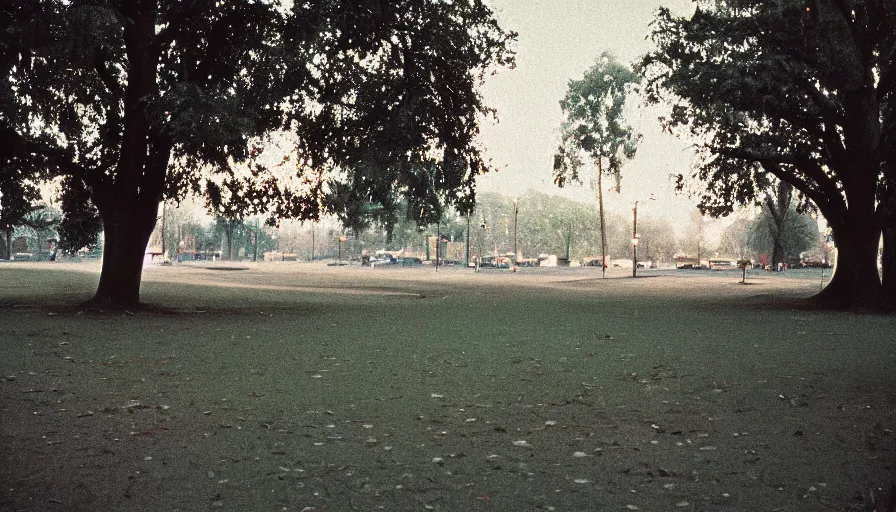 Image similar to 60s movie still of empty royal park, cinestill 800t 50mm eastmancolor, liminal Space style, heavy grain-s 150