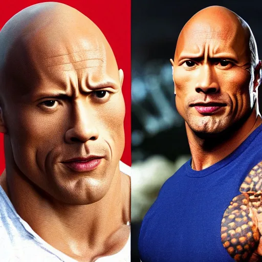 Prompt: dwayne the rock johnson head his body is a rock