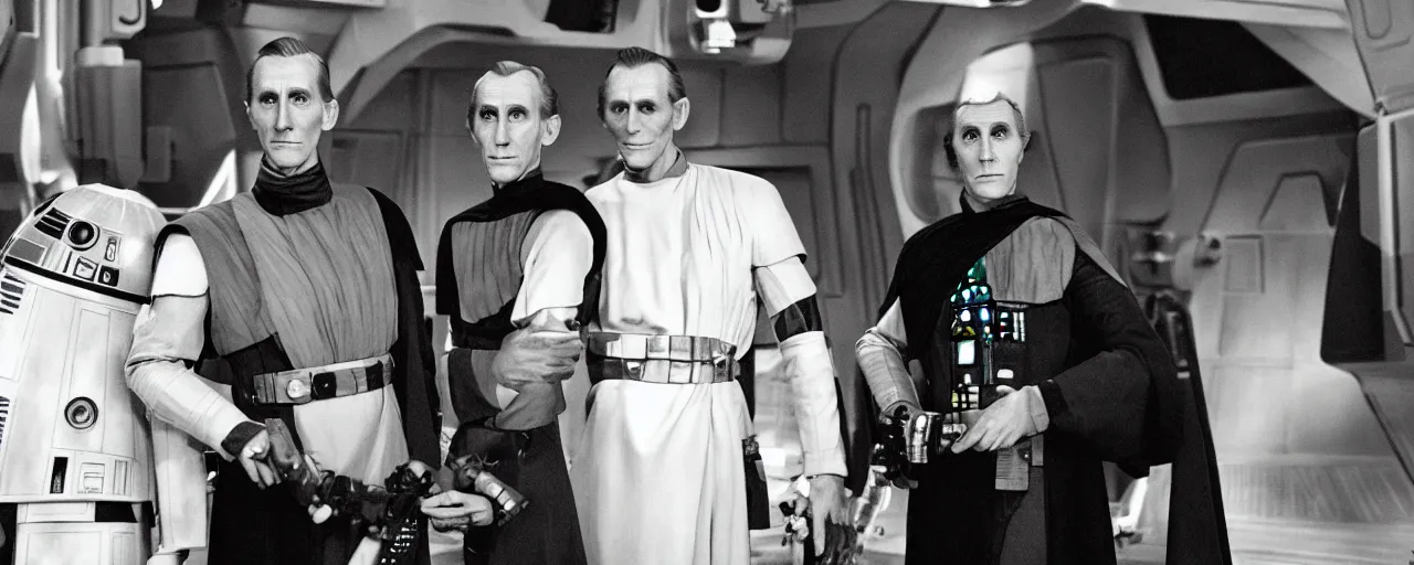 Image similar to Scene from the Disney Plus Star Wars detective show Tarkin and Kenobi h.q. tv still”