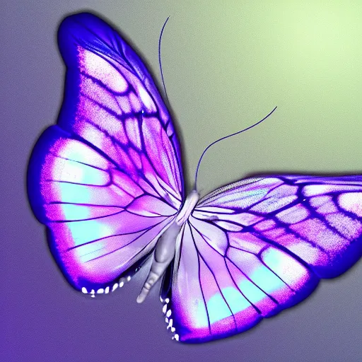 Prompt: a translucent purple butterfly, glowing, in the dark, digital art, artstationhq, detailed