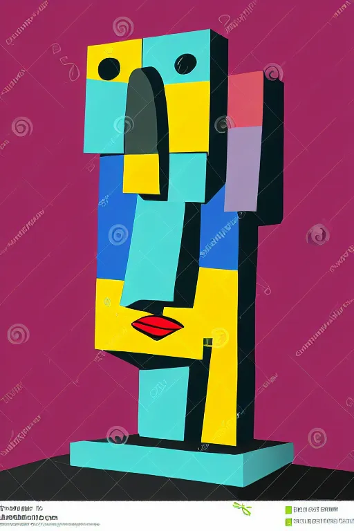 Image similar to cubist moai statue cutout digital illustration cartoon colorful beeple