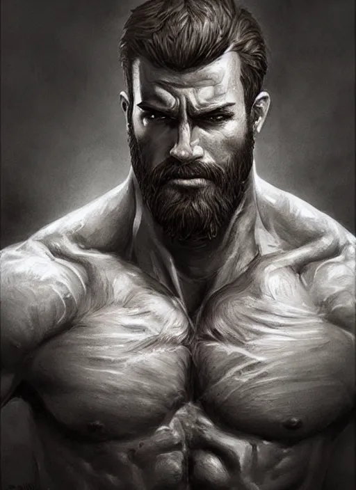 Image similar to portrait of a rugged ranger, muscular, upper body, hairy torso, D&D, fantasy, intricate, elegant, highly detailed, digital painting, artstation, concept art, smooth, sharp focus, illustration, art by artgerm