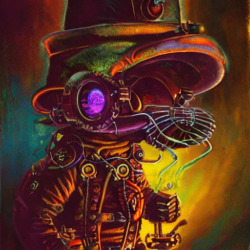 Image similar to steampunk rat, acid, 303, psychedelic, by paul lehr