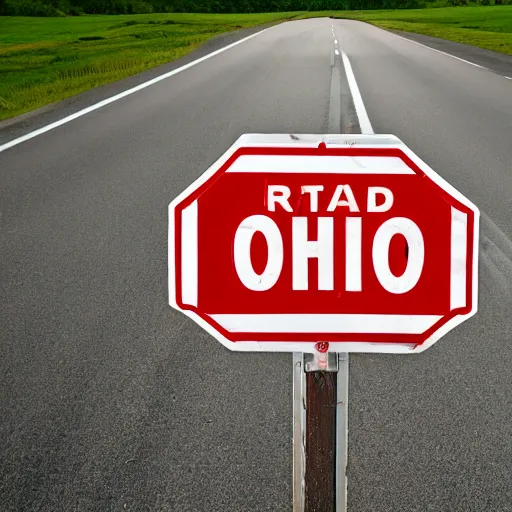 Image similar to road sign warning drivers that they are entering ohio and telling them to turn back