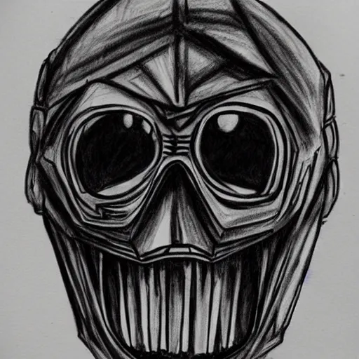 Image similar to a scary horror themed robot, drawn with charcoal and pen and ink