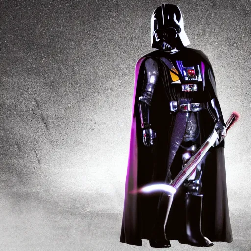 Image similar to darth vader with white armor and a purple lightsaber