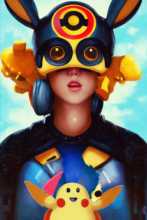 Image similar to lofi BioPunk Pokemon Pikachu portrait Pixar style by Tristan Eaton_Stanley Artgerm and Tom Bagshaw,