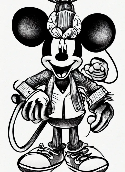 Image similar to detailed portrait of Mickey Mouse by Ed Roth, rat fink style, highly detailed, textured, intricate, highly detailed, centered, artstation, concept art, sharp focus