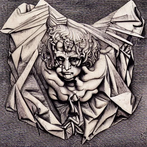 Image similar to devil by leonardo davinci and mc escher