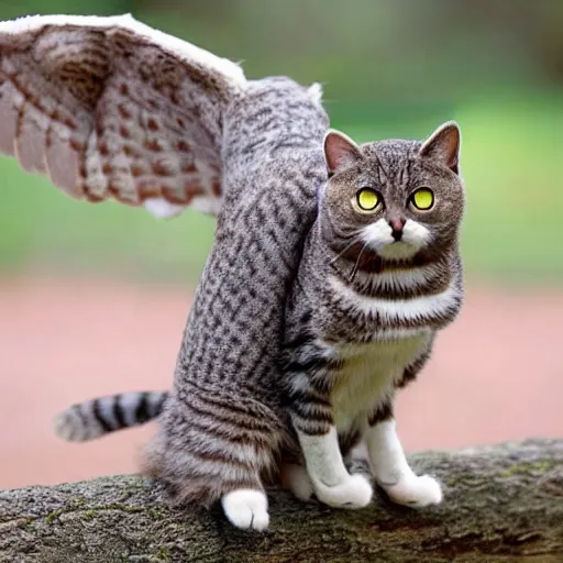 Prompt: cat owl hybrid spreading wings