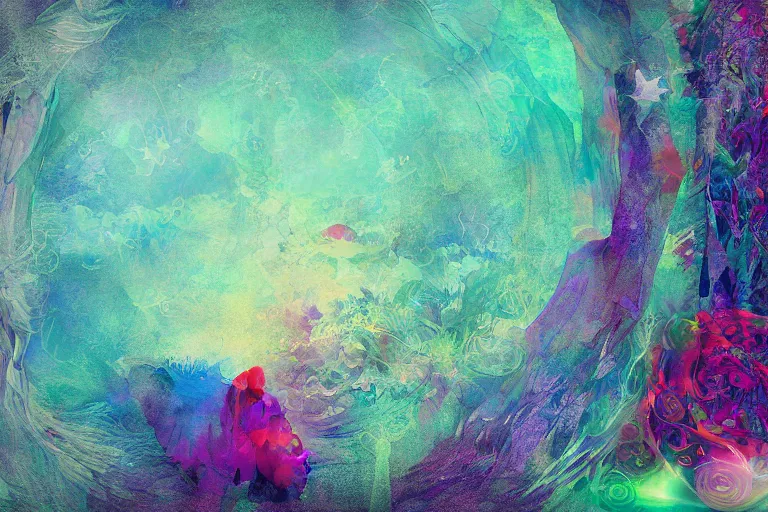 Image similar to Beyond the edge of paradise it lies dreaming, digital art