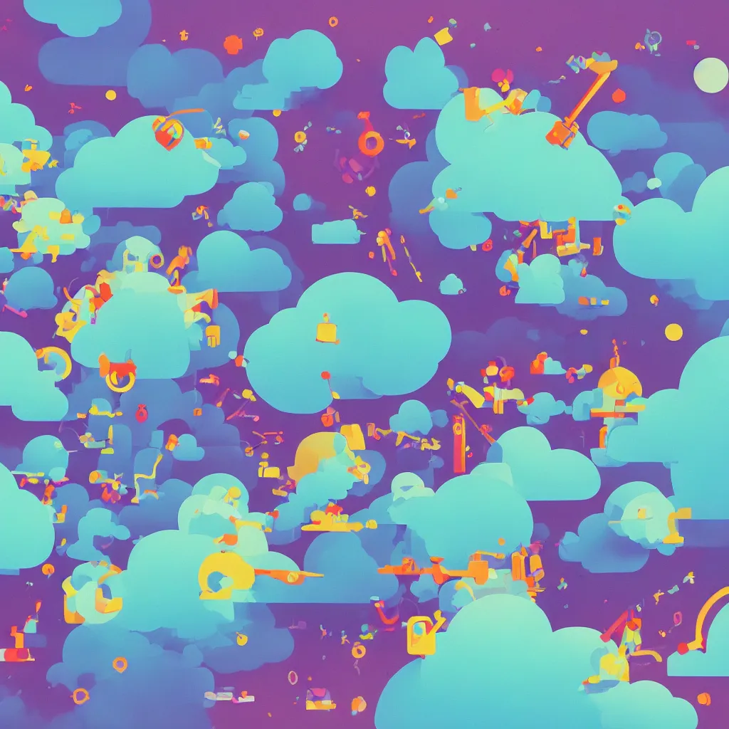 Image similar to a simple micro-service deployed to a public cloud, security, attack vector, trending on Artstation, painting by Jules Julien, Leslie David and Lisa Frank, muted colors with minimalism