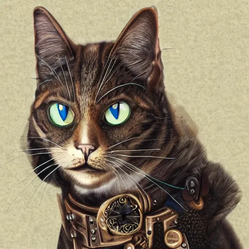 Image similar to photorealistic portrait of a steampunk cat