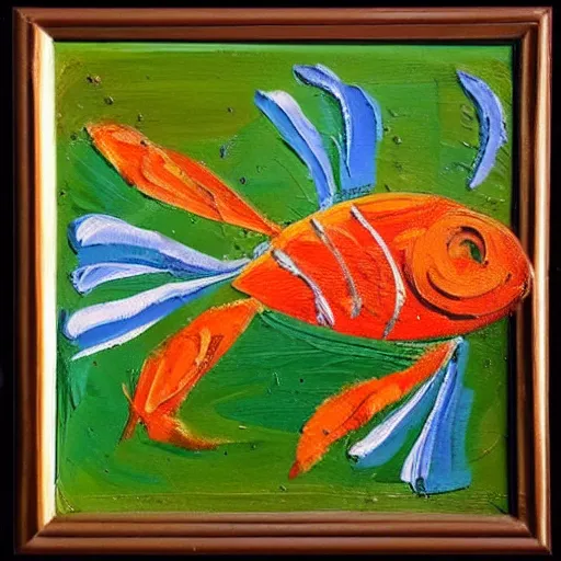 Image similar to fish in school, impasto painting