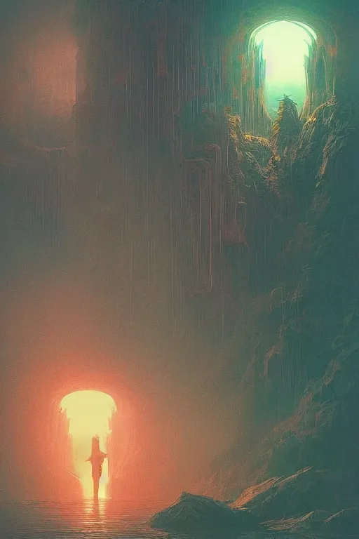 Image similar to 🌸🌈🍄::3, dreamlike, psychedelic, otherworldly, weird, cyberpunk, vaporware, interesting details, volumetric lighting, dramatic, fantasy, by Moebius, by zdzisław beksiński, Fantasy LUT, epic composition, 8k,